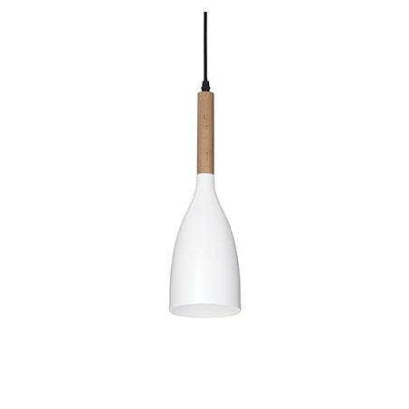 IDEAL LUX MANHATTAN SP1 SOSPENSIONE IN METALLO BIANCO RIFINITO IN LEGNO NATURALE 40W E14