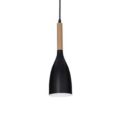 IDEAL LUX MANHATTAN SP1 SOSPENSIONE IN METALLO NERO RIFINITO IN LEGNO NATURALE 40W E14