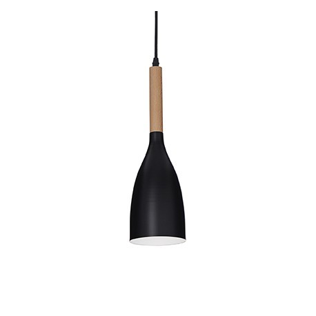 IDEAL LUX MANHATTAN SP1 SOSPENSIONE IN METALLO NERO RIFINITO IN LEGNO NATURALE 40W E14