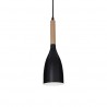 IDEAL LUX MANHATTAN SP1 SOSPENSIONE IN METALLO NERO RIFINITO IN LEGNO NATURALE 40W E14