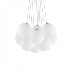 IDEAL LUX MAPA BIANCO SP11 SOSPENSIONE CROMATA CON DIFFUSORI IN VETRO BIANCO SOFFIATO E ACIDATO 11x40W E14