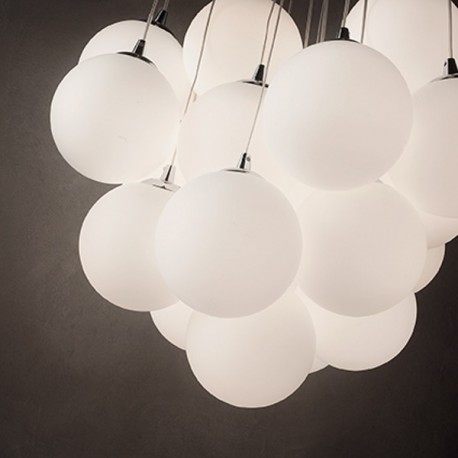 IDEAL LUX MAPA BIANCO SP22 SOSPENSIONE CROMATA CON DIFFUSORI IN VETRO BIANCO SOFFIATO E ACIDATO 22x40W E14