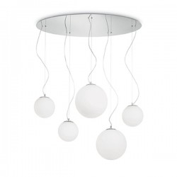 IDEAL LUX MAPA BIANCO SP5 SOSPENSIONE CROMATA CON DIFFUSORI IN VETRO BIANCO SOFFIATO E ACIDATO 5x60W E27