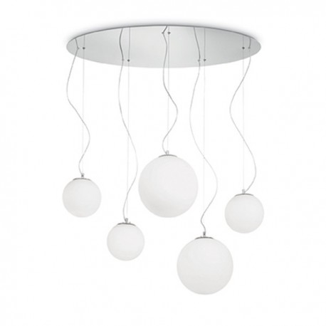 IDEAL LUX MAPA BIANCO SP5 SOSPENSIONE CROMATA CON DIFFUSORI IN VETRO BIANCO SOFFIATO E ACIDATO 5x60W E27