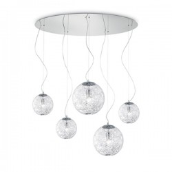 IDEAL LUX MAPA MAX SP5 SOSPENSIONE CROMO CON DECORAZIONE IN ALLUMINIO INTERNA AI DIFFUSORI 5x60W