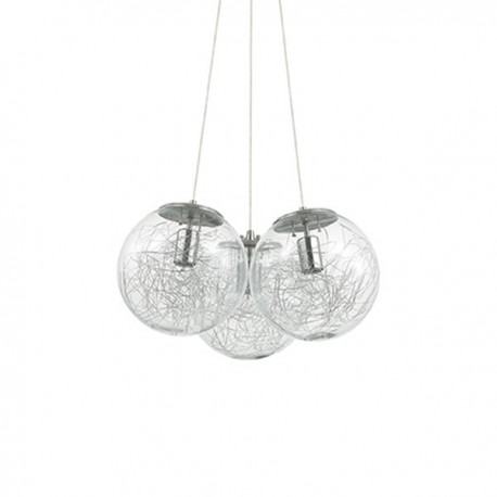 IDEAL LUX MAPA SAT SP3 SOSPENSIONE NICKEL CON DIFFUSORE CON DECORO INTERNO IN ALLUMINIO 