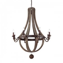IDEAL LUX MILLENNIUM SP8 SOSPENSIONE IN METALLO COLOR RUGGINE CON ELEMENTI  IN LEGNO 8x40W