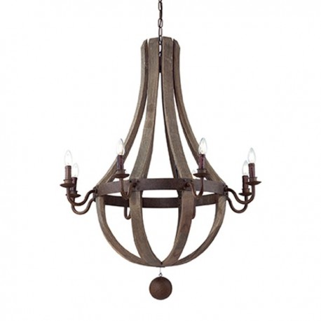IDEAL LUX MILLENNIUM SP8 SOSPENSIONE IN METALLO COLOR RUGGINE CON ELEMENTI  IN LEGNO 8x40W