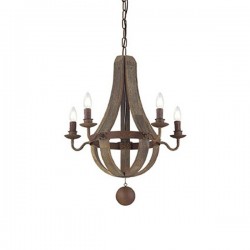 IDEAL LUX MILLENNIUM SP5 SOSPENSIONE IN METALLO COLOR RUGGINE CON ELEMENTI  IN LEGNO 5x40W