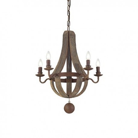 IDEAL LUX MILLENNIUM SP5 SOSPENSIONE IN METALLO COLOR RUGGINE CON ELEMENTI  IN LEGNO 5x40W