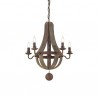 IDEAL LUX MILLENNIUM SP5 SOSPENSIONE IN METALLO COLOR RUGGINE CON ELEMENTI  IN LEGNO 5x40W