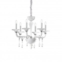 IDEAL LUX MIRAMARE SP6 SOSPENSIONE IN VETRO TRASPARENTE E BIANCO LAVORATO A MANO 6x40W E14
