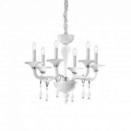 IDEAL LUX MIRAMARE SP6 SOSPENSIONE IN VETRO TRASPARENTE E BIANCO LAVORATO A MANO 6x40W E14