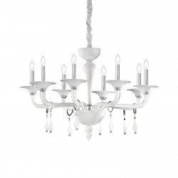 IDEAL LUX MIRAMARE SP8 SOSPENSIONE IN VETRO TRASPARENTE E BIANCO LAVORATO A MANO 8x40W E14