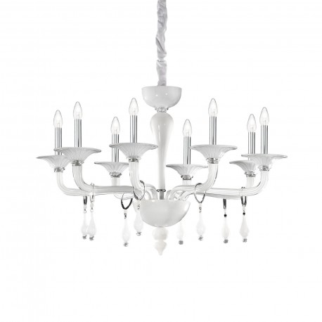 IDEAL LUX MIRAMARE SP8 SOSPENSIONE IN VETRO TRASPARENTE E BIANCO LAVORATO A MANO 8x40W E14