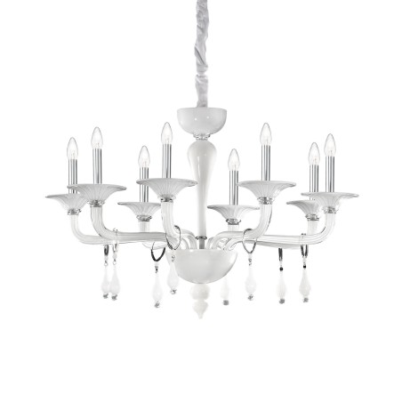 IDEAL LUX MIRAMARE SP8 SOSPENSIONE IN VETRO TRASPARENTE E BIANCO LAVORATO A MANO 8x40W E14