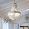 IDEAL LUX MONET SP6 SOSPENSIONE IN METALLO BIANCO CON PERLE IN LEGNO 6x40W