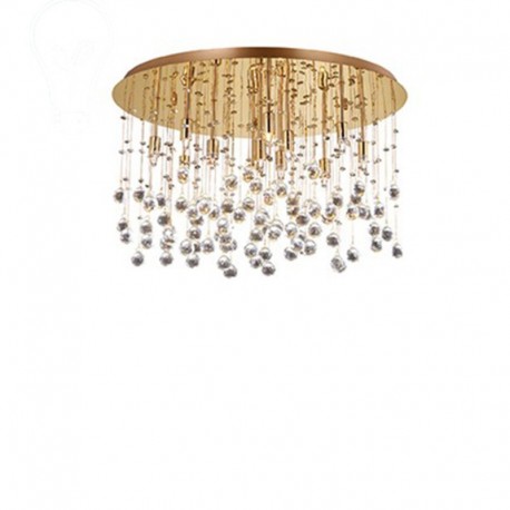 IDEAL LUX MOONLIGHT PL12 PLAFONIERA IN METALLO FINITURA ORO E PENDAGLI IN CRISTALLO 12x40W G9