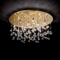 IDEAL LUX MOONLIGHT PL15 PLAFONIERA IN METALLO FINITURA ORO E PENDAGLI IN CRISTALLO 15x40W G9