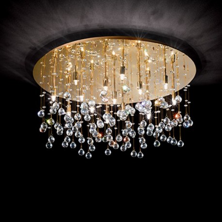 IDEAL LUX MOONLIGHT PL15 PLAFONIERA IN METALLO FINITURA ORO E PENDAGLI IN CRISTALLO 15x40W G9