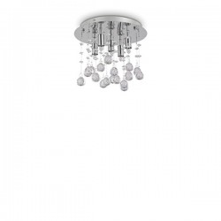 IDEAL LUX MOONLIGHT PL5 PLAFONIERA IN METALLO FINITURA CROMO E PENDAGLI IN CRISTALLO 5x40W G9