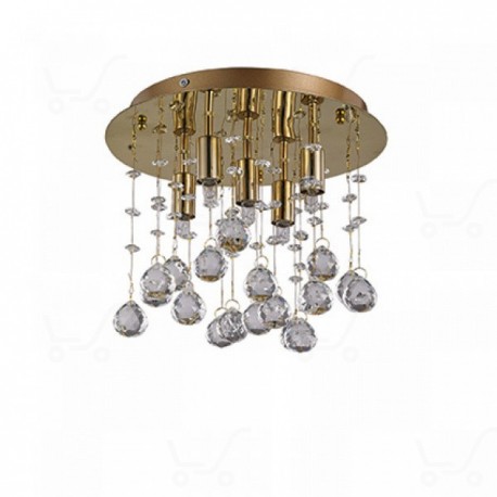 IDEAL LUX MOONLIGHT PL5 PLAFONIERA IN METALLO FINITURA ORO E PENDAGLI IN CRISTALLO 5x40W G9