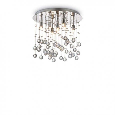 IDEAL LUX MOONLIGHT PL8 PLAFONIERA IN METALLO FINITURA CROMO E PENDAGLI IN CRISTALLO 5x40W G9