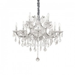 IDEAL LUX NAPOLEON SP12 SOSPENSIONE CROMATA CON ELEMENTI IN VETRO E CRISTALLO 12x40W E14