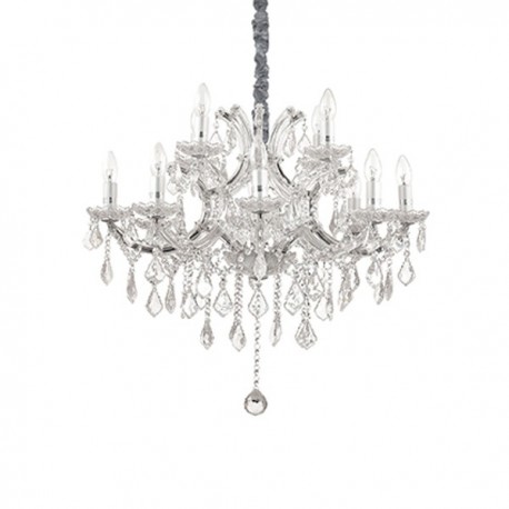 IDEAL LUX NAPOLEON SP12 SOSPENSIONE CROMATA CON ELEMENTI IN VETRO E CRISTALLO 12x40W E14