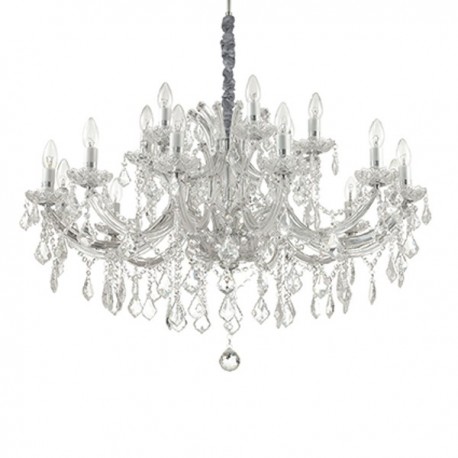 IDEAL LUX NAPOLEON SP18 SOSPENSIONE CROMATA CON ELEMENTI IN VETRO E CRISTALLO 18x40W E14