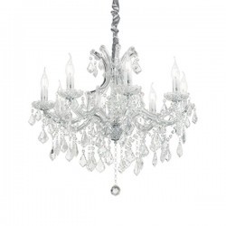 IDEAL LUX NAPOLEON SP8 SOSPENSIONE CROMATA CON ELEMENTI IN VETRO E CRISTALLO 8x40W E14