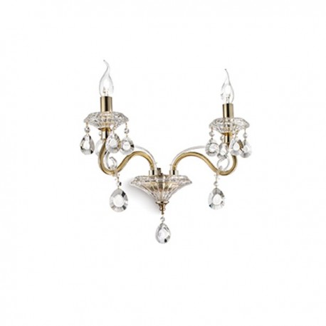 IDEAL LUX NEGRESCO AP2 APPLIQUE DORATA CON BRACCI IN VETRO E CRISTALLO MOLATO 2x40W E14