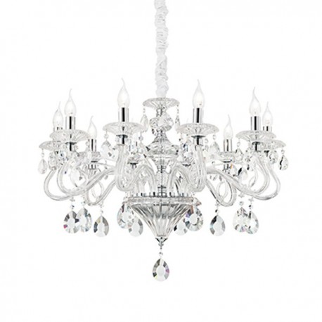 IDEAL LUX NEGRESCO SP10 SOSPENSIONE TRASPARENTE CON BRACCI IN VETRO E CRISTALLO MOLATO 10x40W E14
