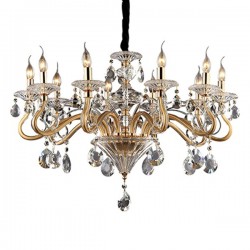 IDEAL LUX NEGRESCO SP10 SOSPENSIONE DORATA CON BRACCI IN VETRO E CRISTALLO MOLATO 10x40W E14
