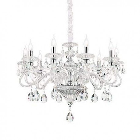 IDEAL LUX NEGRESCO SP8 SOSPENSIONE TRASPARENTE CON BRACCI IN VETRO E CRISTALLO MOLATO 8x40W E14