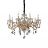 IDEAL LUX NEGRESCO SP8 SOSPENSIONE DORATA CON BRACCI IN VETRO E CRISTALLO MOLATO 8x40W E14