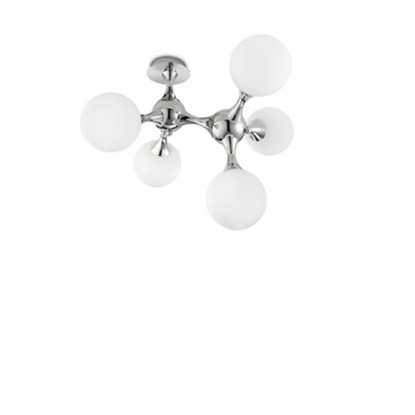 IDEAL LUX NODI BIANCO PL5 PLAFONIERA CROMATA CON DIFFUSORI IN VETRO BIANCO ACIDATO 5x20W G4