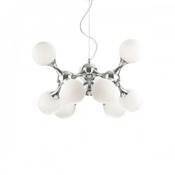 IDEAL LUX NODI BIANCO SP9 SOSPENSIONE CROMATA CON DIFFUSORI IN VETRO BIANCO ACIDATO 9x40W E14