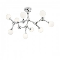IDEAL LUX NODINO PL9 PLAFONIERA CROMO CON DIFFUSORI VETRO BIANCO ACIDATO 9x15W G9