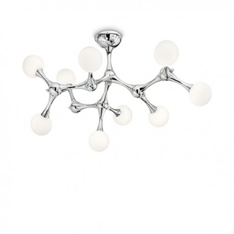 IDEAL LUX NODINO PL9 PLAFONIERA CROMO CON DIFFUSORI VETRO BIANCO ACIDATO 9x15W G9