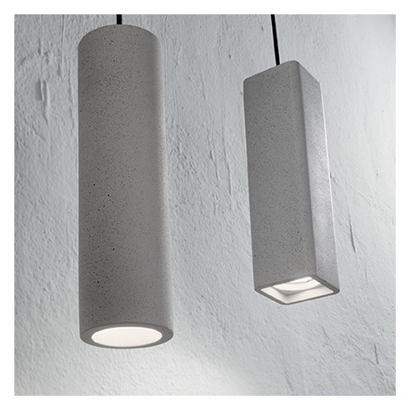 IDEAL LUX OAK SP1 SQUARE SOSPENSIONE CEMENTO E CAVO TESSUTO NERO 35W GU10
