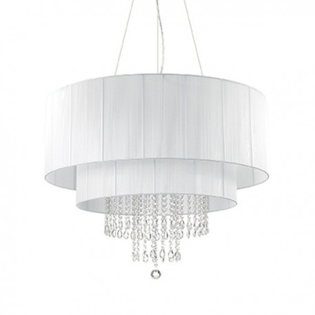 IDEAL LUX OPERA SP10 SOSPENSIONE CROMO CON PARALUME BIANCO CON PENDAGLI DI CRISTALLO 10x60W E27