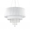 IDEAL LUX OPERA SP10 SOSPENSIONE CROMO CON PARALUME BIANCO CON PENDAGLI DI CRISTALLO 10x60W E27