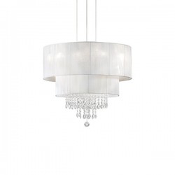 IDEAL LUX OPERA SP4 SOSPENSIONE CROMO CON PARALUME BIANCO CON PENDAGLI DI CRISTALLO 4x60W E27