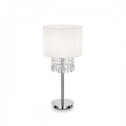IDEAL LUX OPERA TL1 LAMPADA DA TAVOLO CROMO CON PARALUME BIANCO CON PENDAGLI DI CRISTALLO 1x60W E27