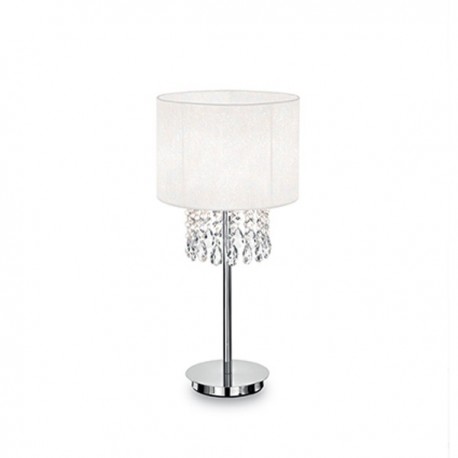 IDEAL LUX OPERA TL1 LAMPADA DA TAVOLO CROMO CON PARALUME BIANCO CON PENDAGLI DI CRISTALLO 1x60W E27