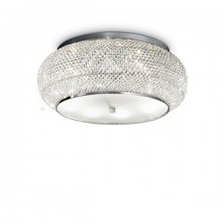 IDEAL LUX PASHA' PL10 PLAFONIERA CROMO CON DIFFUSORE REALIZZATO CON FILI DI PERLE DI CRISTALLO 10x40W E14