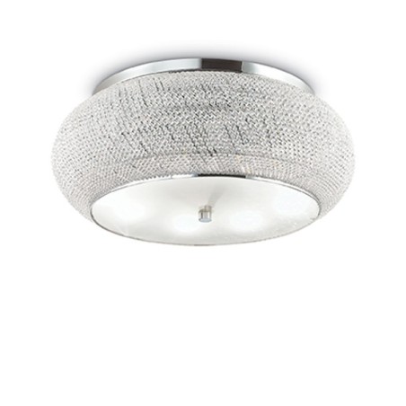 IDEAL LUX PASHA' PL14 PLAFONIERA CROMO CON DIFFUSORE REALIZZATO CON FILI DI PERLE DI CRISTALLO 14x40W E14