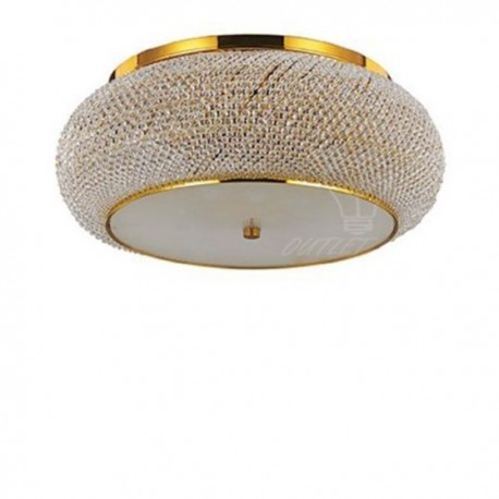 IDEAL LUX PASHA' PL14 PLAFONIERA ORO CON DIFFUSORE REALIZZATO CON FILI DI PERLE DI CRISTALLO 14x40W E14