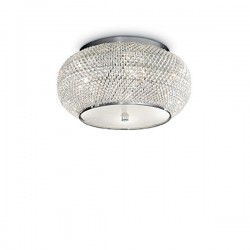 IDEAL LUX PASHA' PL6 PLAFONIERA CROMO CON DIFFUSORE REALIZZATO CON FILI DI PERLE DI CRISTALLO 6x40W E14